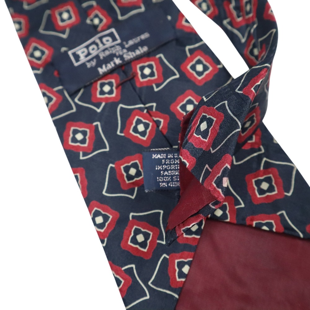 Polo Ralph Lauren Mark Shale Navy Silk Foulard Necktie Red Geometric Print USA - Picture 4 of 5